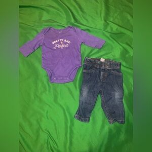 Carter's Purple Baby Onesie and Jeans Outfit size 3 Month